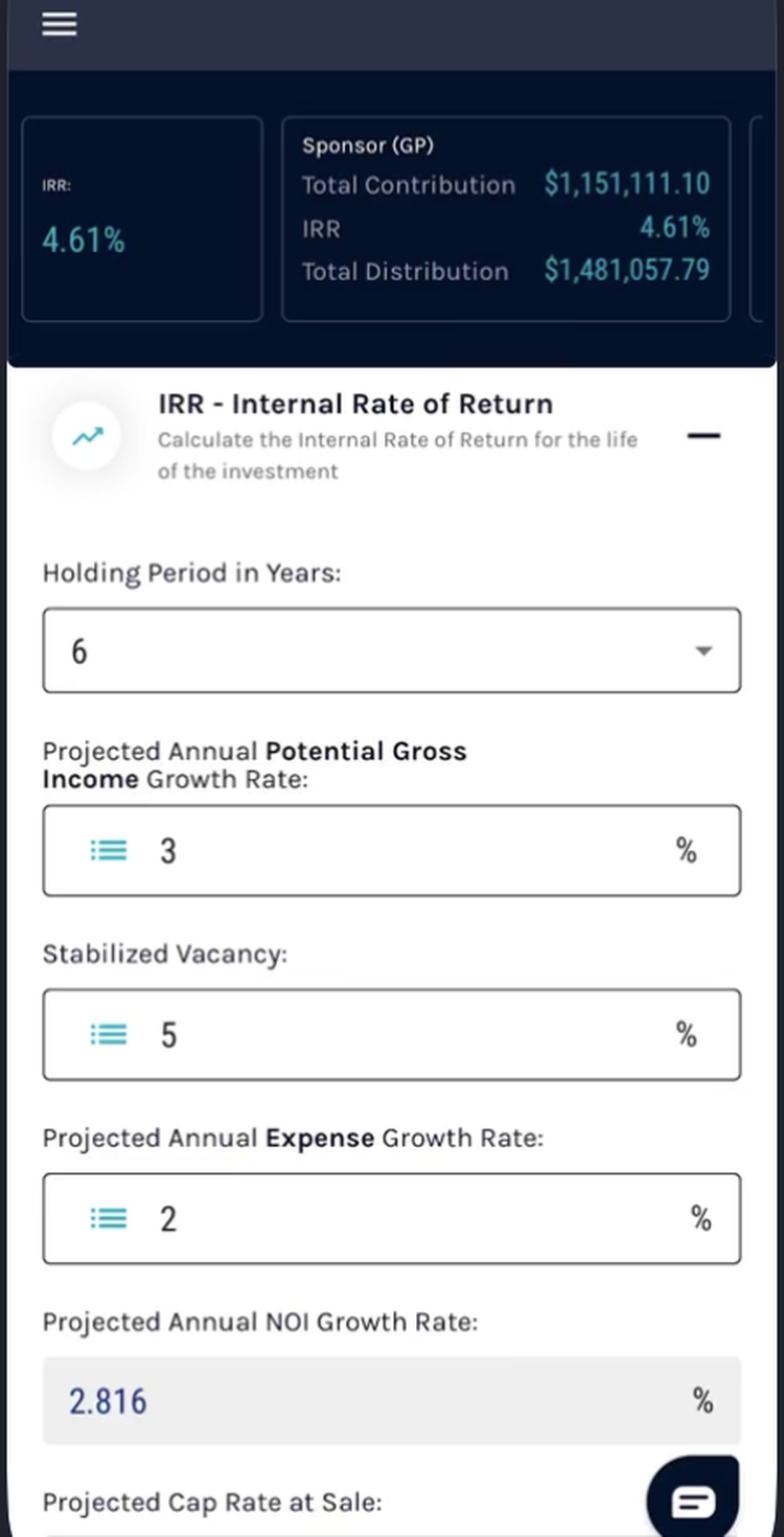 Eastern Union IRR calculator - screenshot